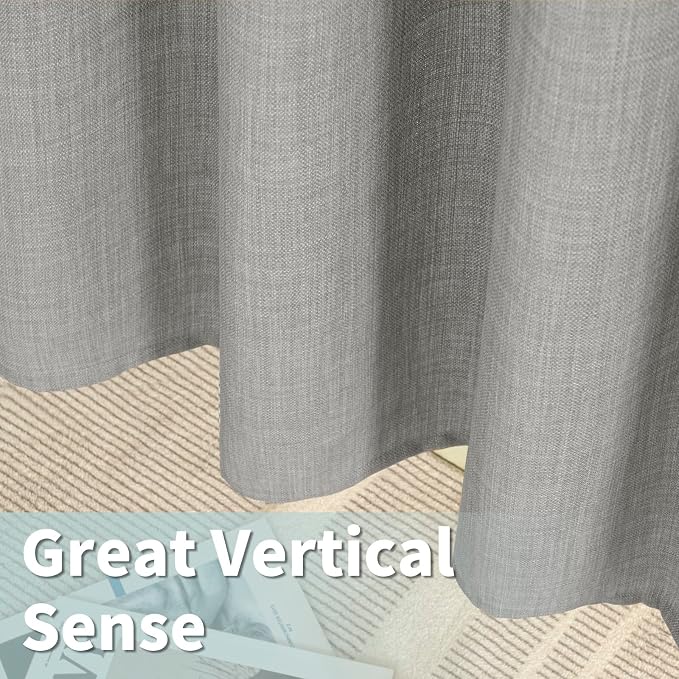 Natural Grey Linen Curtains for Bedroom 84 Inch Length 2 Panels | Faux Linen - Image 6
