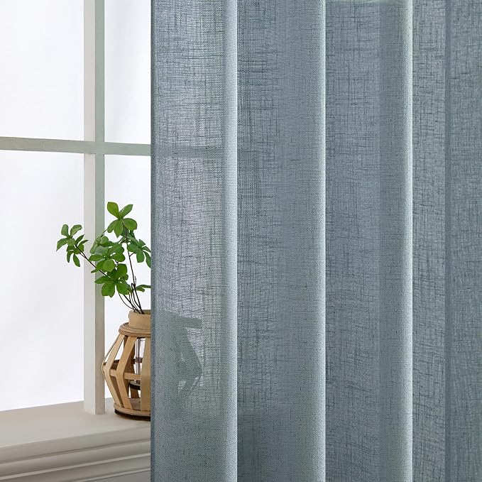 MIULEE Dusty Blue Linen Curtains 52x72 Inch 2 Panel - Image 4