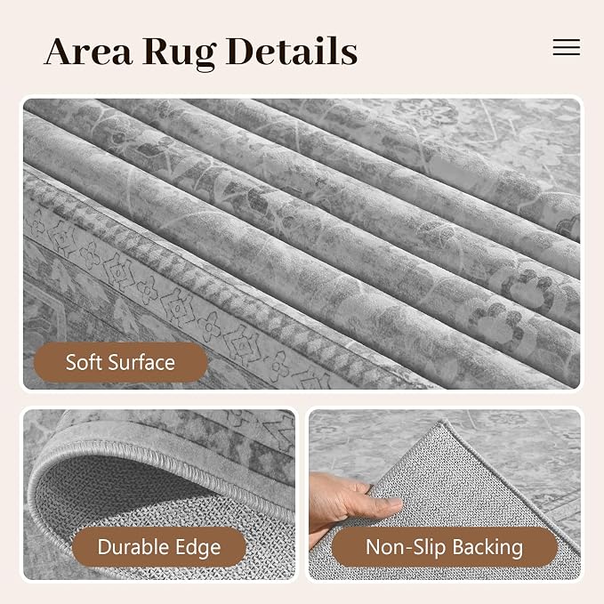 5x7 Ft Area Rugs for Living Room, Soft Non-Slip Machine Washable Rug, Vintage - Image 6