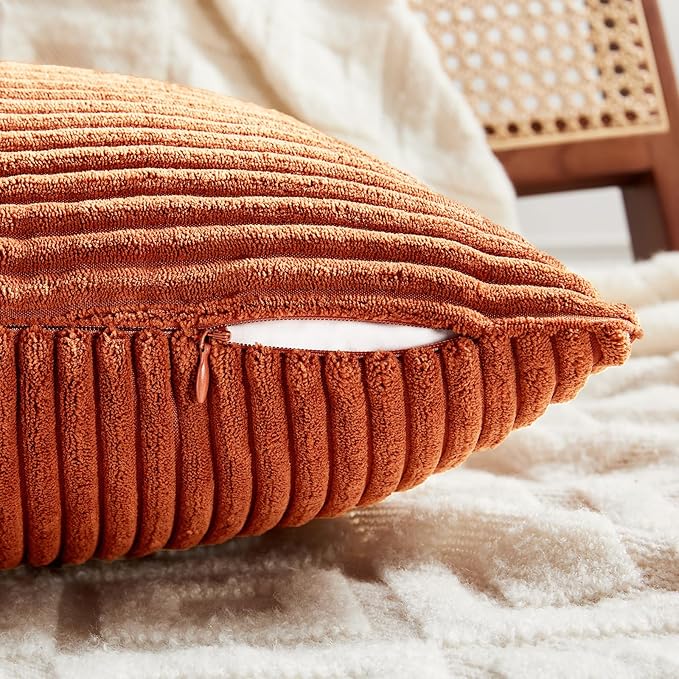 Fancy Homi Set of 2 Burnt Orange Decorative Throw Pillow Covers 22x22 Inch - Image 3
