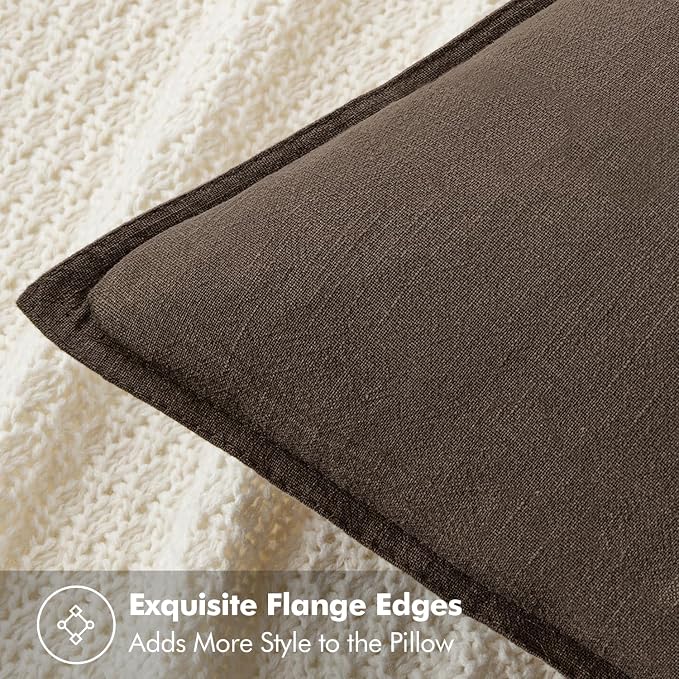 MIULEE Decorative Linen Euro Sham Pillow Covers 26x26 Dark Coffee Chocolate | - Image 2
