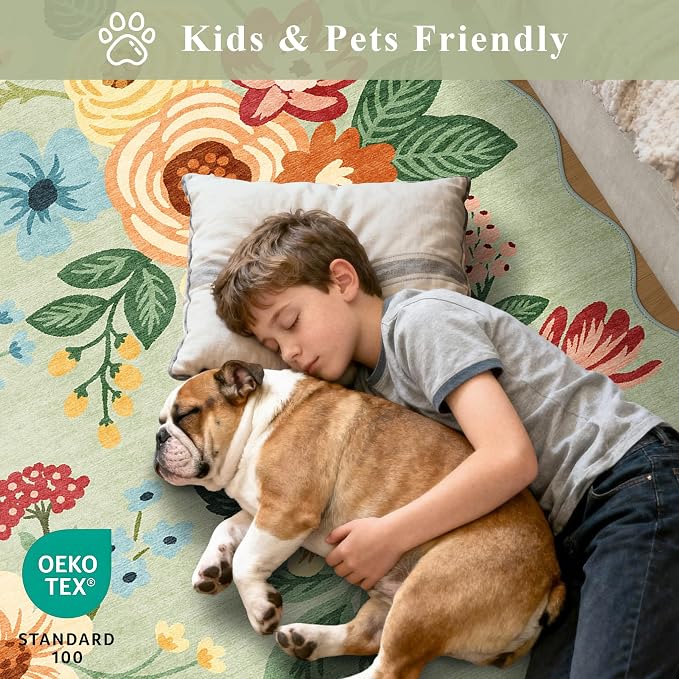 DUKINO 6x9 Area Rugs, Floral Washable Rug - Image 4