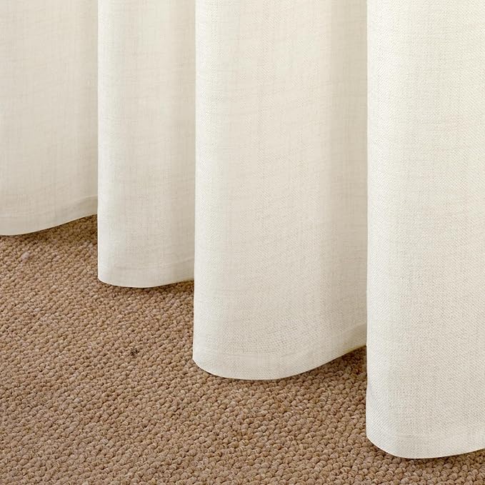 YoungsTex Ivory Linen Semi Sheer Curtains 42 x 72 Inch Length 2 Panels | Light - Image 6