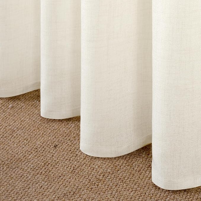 YoungsTex Ivory Linen Semi Sheer Curtains 52X68 Inch Length 2 Panels | Light - Image 8