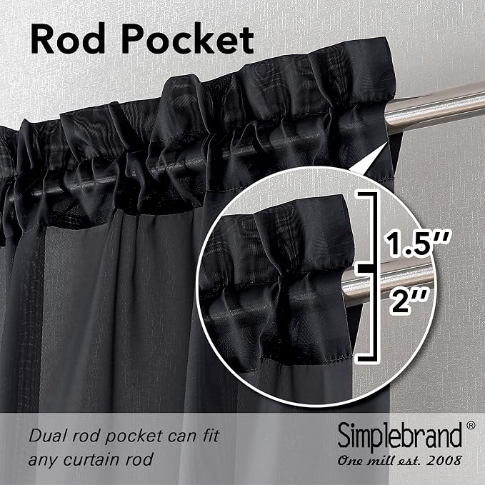 Simplebrand Rod Pocket Top Solid Voile Sheer Curtains - Image 2