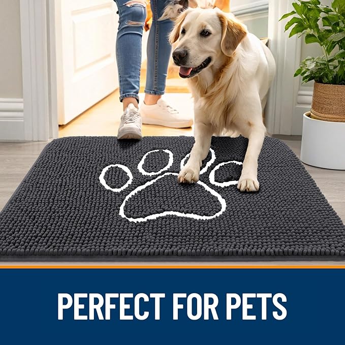 OLANLY Dog Door Mat for Muddy Paws 47x32, Paw Print Design Chenille Mud Mat | - Image 6