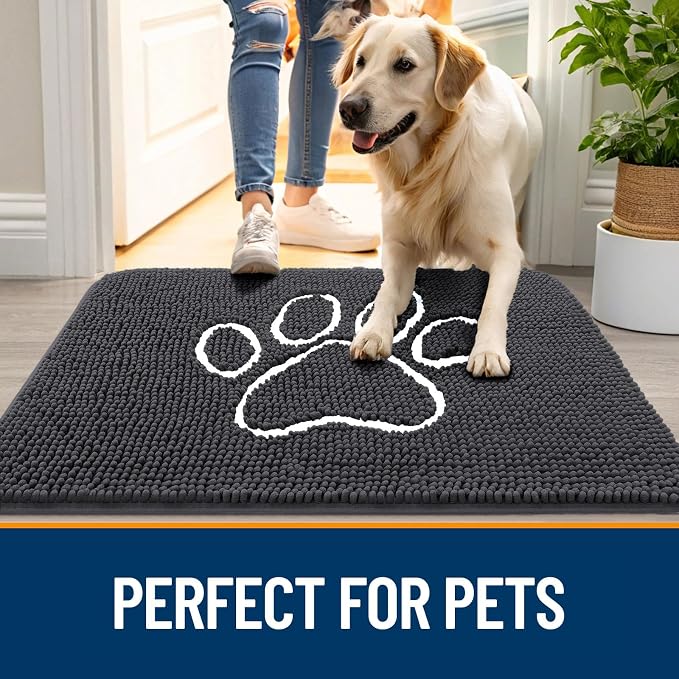 OLANLY Dog Door Mat for Muddy Paws 70x46, Paw Print Design Chenille Mud Mat | - Image 6