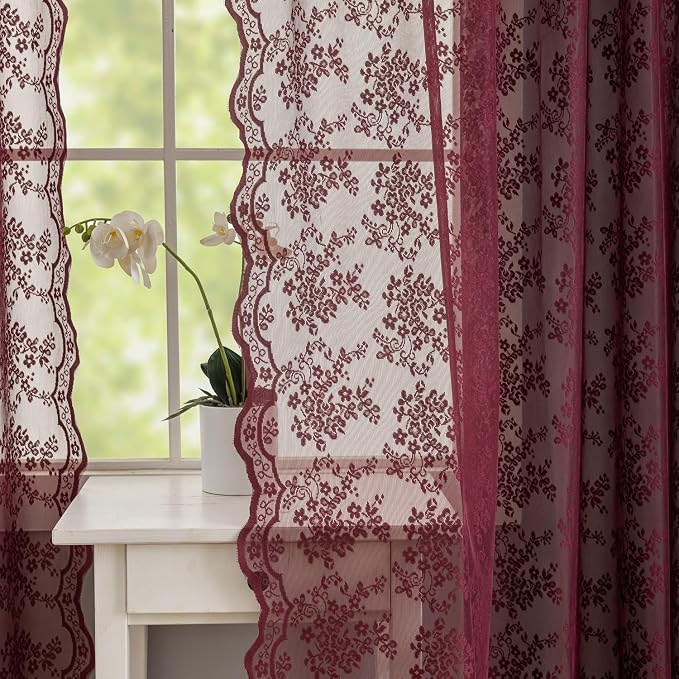 YJ YANJUN Vintage Lace Curtains 108 Inches Long-Victorian Floral Pattern - Image 4