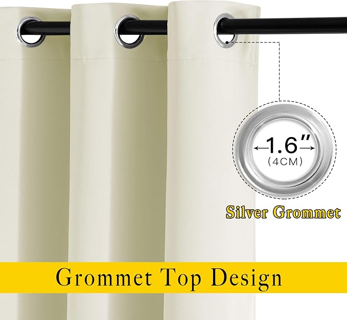 NICETOWN Beige Room Darkening Bedroom Curtains 96 inches Long, Grommet Thermal - Image 2