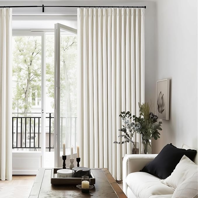 Natural Pinch Pleated Linen Blackout 105 Inch Curtains 2 Panels by Twodrapes