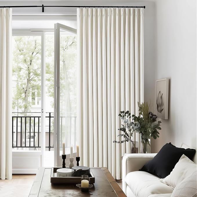 Natural Cream Pinch Pleated Full Blackout Curtains 100 Inches Long 2 Panels | - Image 5