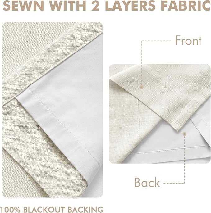 MIULEE Natural Pinch Pleated 100% Blackout Linen Curtains 40x78 Inches | Room - Image 5