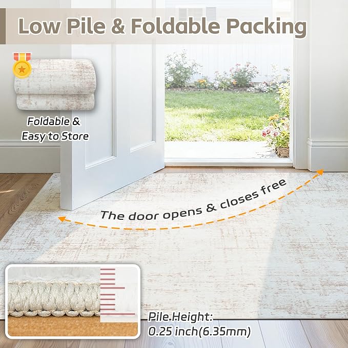 8x10 Washable Area Rug for Living Room Bedroom: Non-Slip Modern Beige White | - Image 7