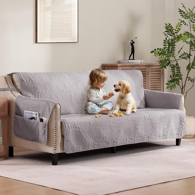 Cloud Purple Sofa Covers with Pockets, Anti-Slip Medallion Couch Covers by Pamhaven