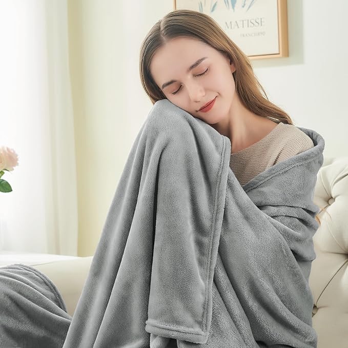 BEDELITE Fleece Blanket Soft Plush King Size Bed Blanket Grey 108"x90" | Ultra - Image 3