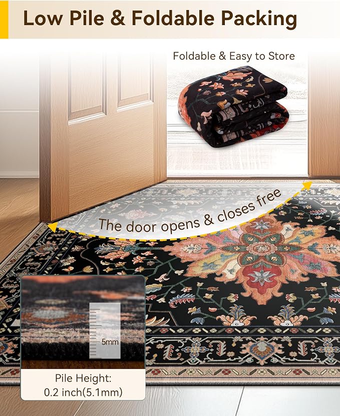 RELEANY Washable Area Rug, Water Repellent, Pet Friendly, Vintage Floral Boho - Image 6