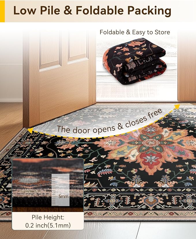 RELEANY Washable Area Rug, Water Repellent, Pet Friendly, Vintage Floral Boho - Image 6