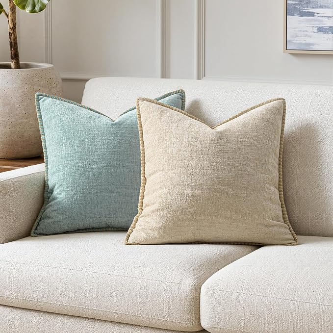 MIULEE Decorative Euro Sham Pillow Covers 26x26 Inch Beige 2 Pack | Neutral - Image 4