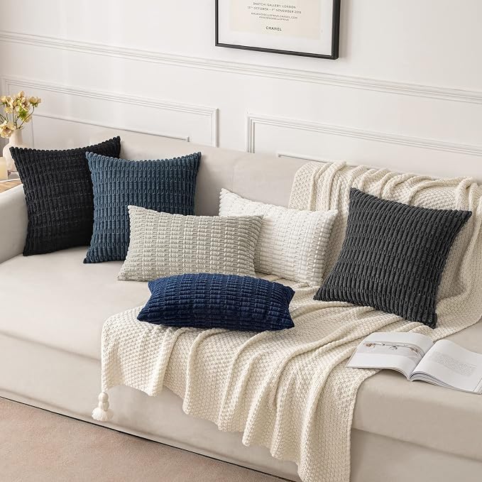 MIULEE Corduroy Decorative Throw Pillow Covers 16x16 Dark Grey Pack of 2 | Soft - Image 2