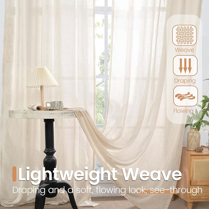 BGment Oatmeal Linen Curtains 48 Inches Long - Image 4