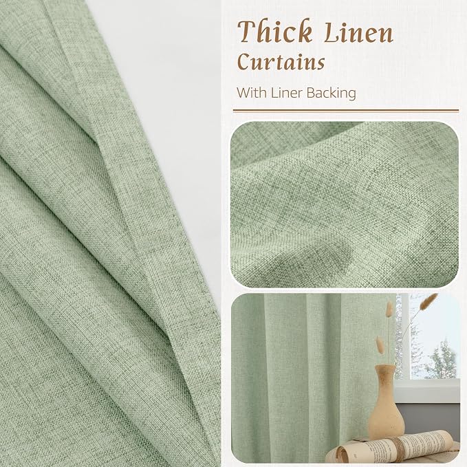 Light Green 100% Blackout Linen Curtains - Image 8
