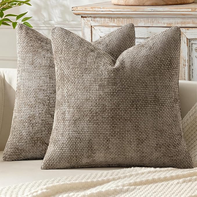 MIULEE Decorative Neutral Khaki Euro Sham Pillow Covers 24x24 Inch 2 Pack | by MIULEE