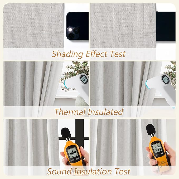 Natural Extra Long 100% Black Out Curtains 120 Inch Length 2 Panels Set - Image 5