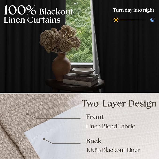 Burlywood Birch 100% Blackout Linen 126 Inch Curtains 2 Panel Set | Linen Pinch - Image 5