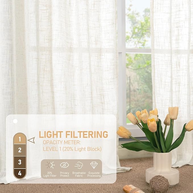 54 Inch Length Linen Curtains for Bedroom, Light Filtering Window Curtains - Image 5