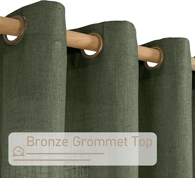 Olive Green Linen Curtains 80 Inch Length 2 Panels Set - Image 2
