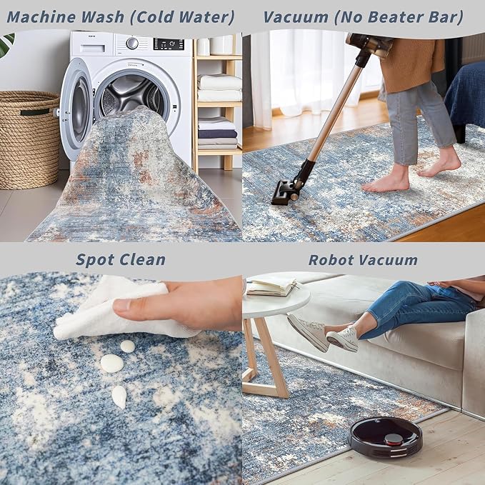 3x7 Kitchen Runner Rug – Washable Non-Slip Modern Abstract Neutral Carpet - Image 5