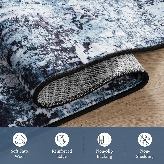 Rugflix 6x9 Area Rugs for Living Room, Washable Navy Blue Dark Large Rug | - Image 7