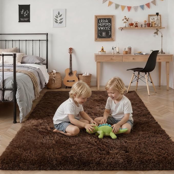8x10 Area Rug Living Room Bedroom: Fluffy Plush Shag Carpet Brown | - Image 7