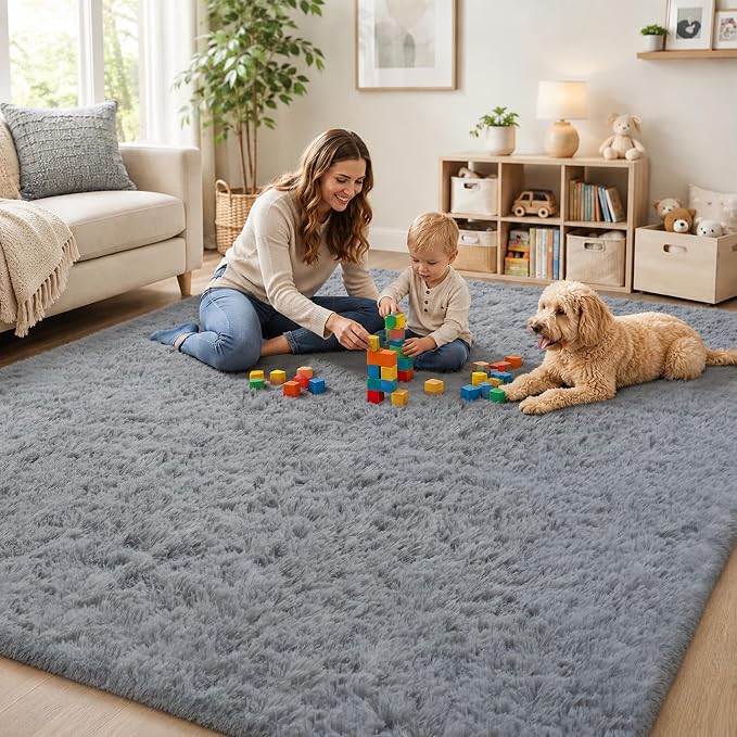 PLHXFR 8x10 Area Rugs Living Room: Fluffy Bedroom Rug Shag Carpet Grey | - Image 9
