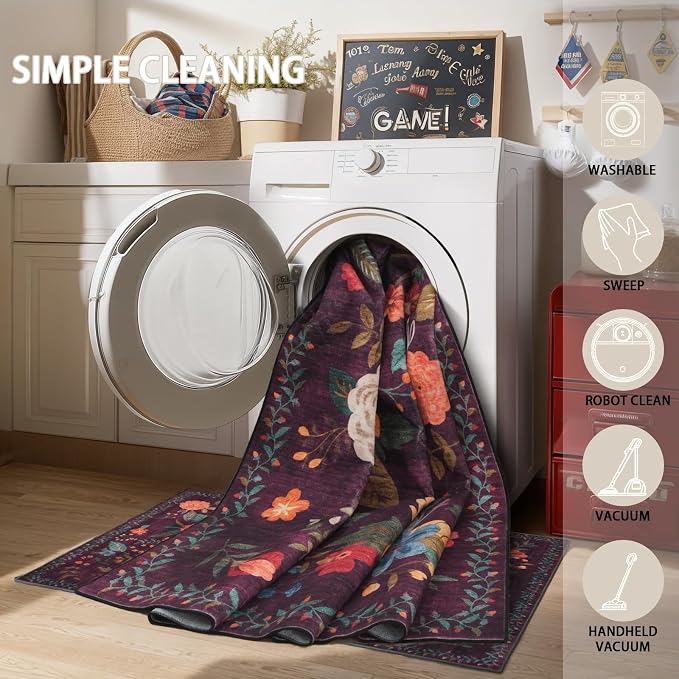 Purple Area Rug 9x12 for LivingRoom Bedroom | Low Pile; Non Slip;Machine - Image 4