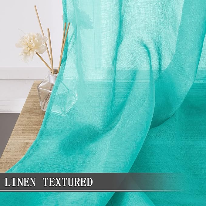 Tollpiz Sheer Curtain Linen Textured Living Room Curtains Sheer Light Filtering - Image 2