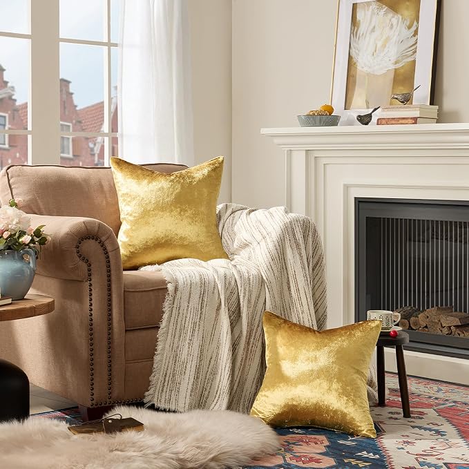 GIGIZAZA Gold Velvet Pillow Covers 20x20 Decorative Pillows Pack of 2 | Throw - Image 5