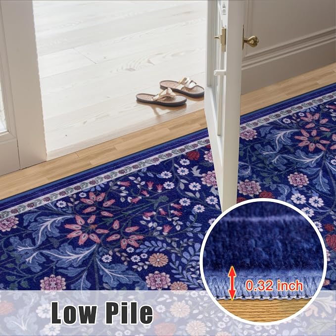 PLHXFR Area Rug 10x14 Living Room: Floral Washable Boho Soft Carpet Blue | - Image 8
