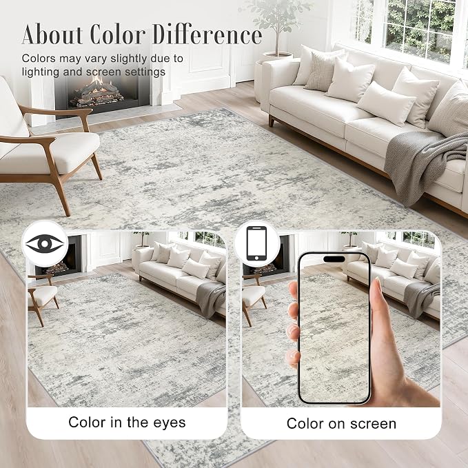 Area Rug Living Room: 8x8 Modern Washable Indoor Soft Carpet Gray | - Image 4