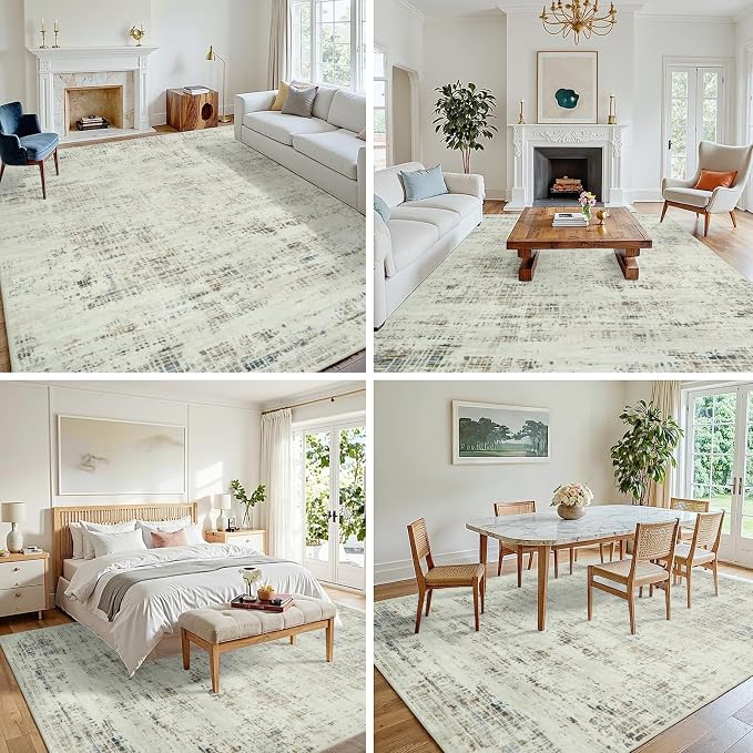 10x12 Washable Area Rug for Living Room Bedroom: Non-Slip Modern Gray White | - Image 3