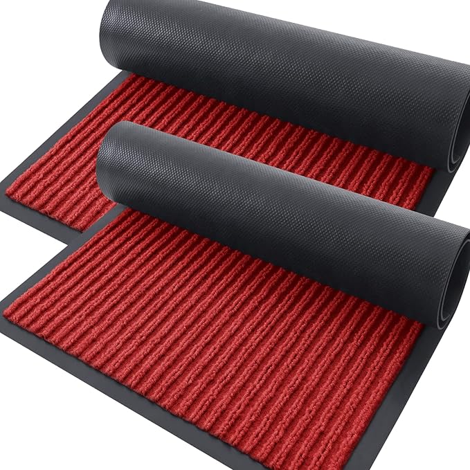 OLANLY 2-Pack Front Door Mats 35x23, Waterproof Heavy-Duty Doormats | Red by OLANLY