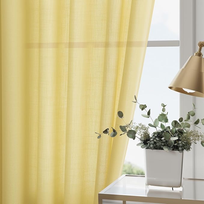 Yellow Linen Semi Sheer Curtains 72 Inch Length - Image 2