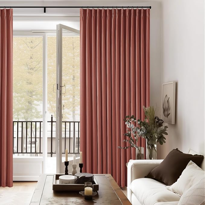 Terracotta Pinch Pleated Linen Blackout Curtains 90 Inches Long - Image 7