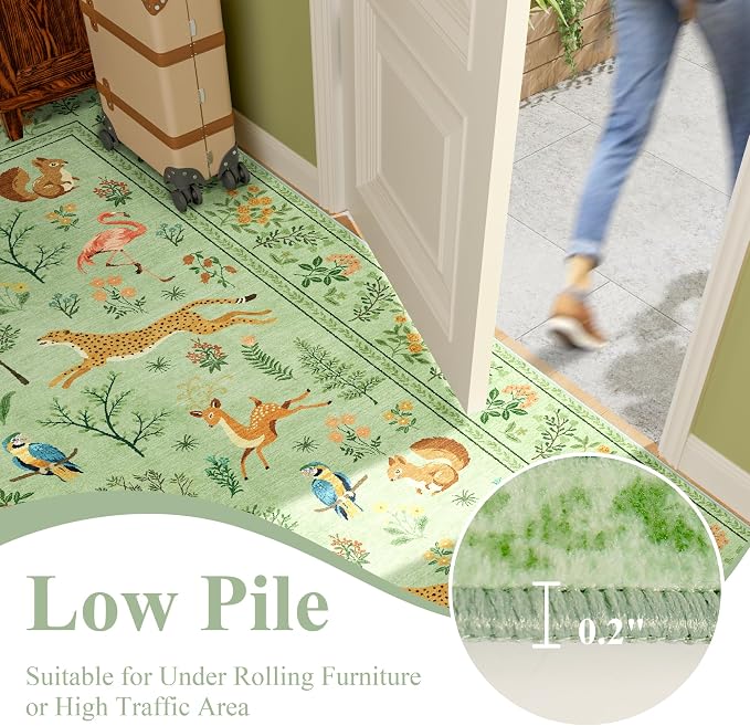 DUKINO 4x6 Area Rug, Non Slip Animal Washable Living Room Rug, Light Green | - Image 6