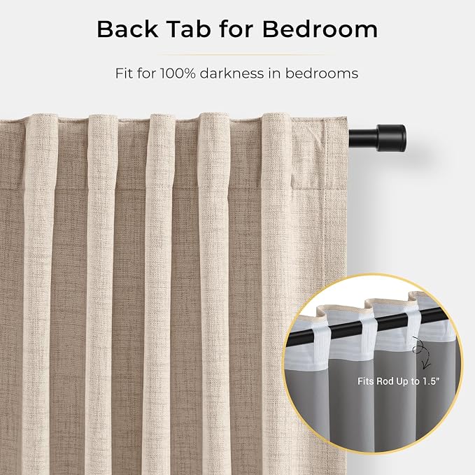 INOVADAY Linen Textured 100% Blackout Sliding Door Curtains 102x84 Oatmeal | 1 - Image 4