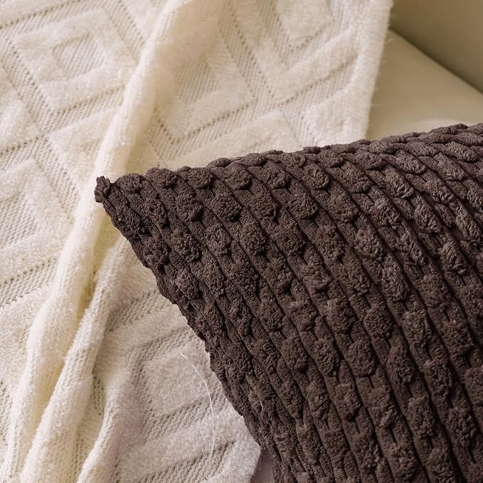 Set of 4 Dark Brown Decorative Throw Pillow Covers 12x20 Inch Corduroy Pillow - Image 2