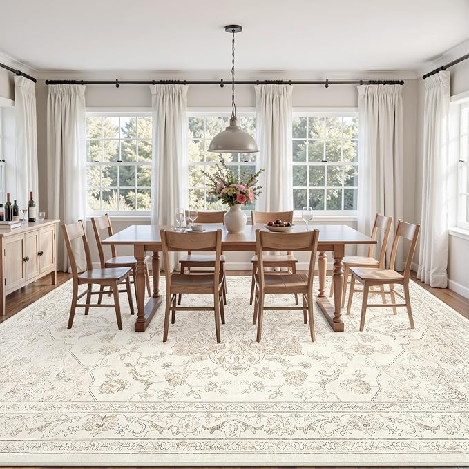 4x6 Area Rugs Living Room: Bedroom Washable Carpet Beige White | Vintage Boho - Image 9
