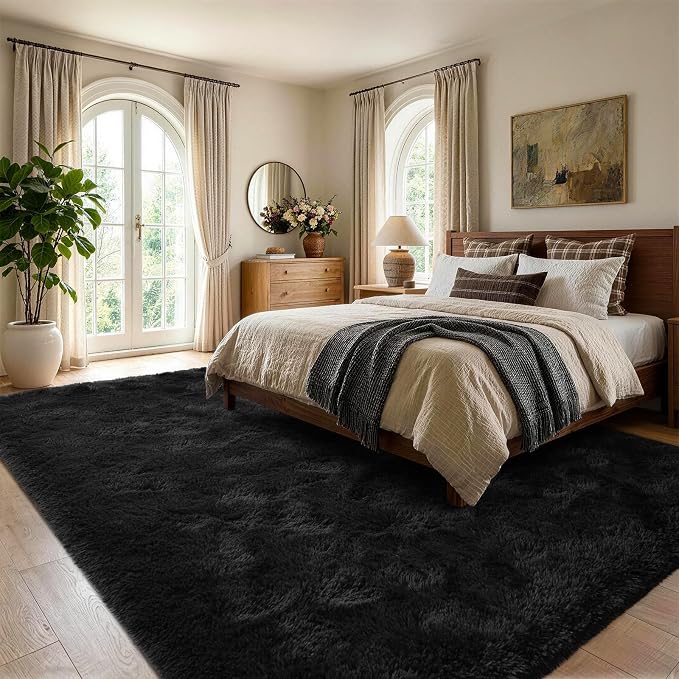 6x9 Large Black Fluffy Soft Area Rug Non-Slip - Image 3