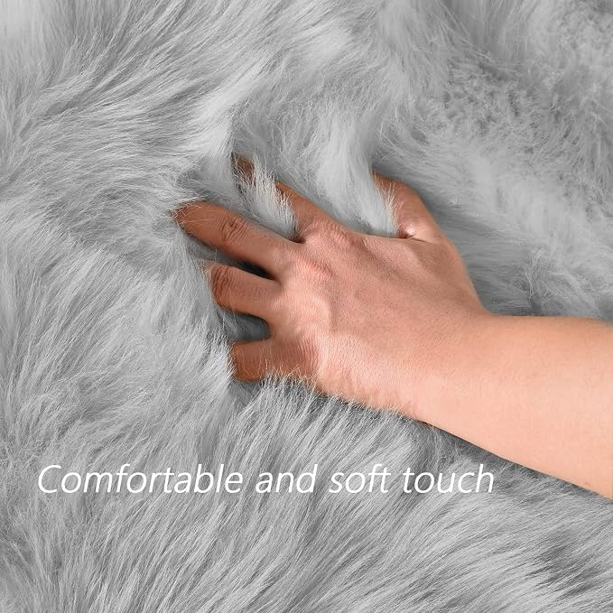 Latepis Faux Sheepskin Fur Rug 2x4 Feet Light Grey Fluffy Rugs Shag Furry Rug - Image 5