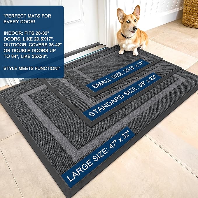OLANLY Front Door Mat Outside 47x17, All-Season Heavy-Duty Rubber Doormat | Grey - Image 2
